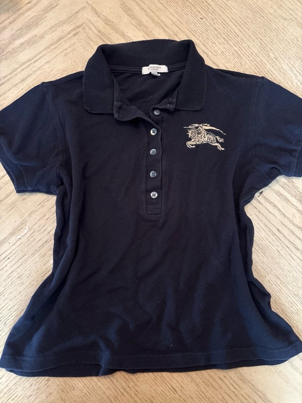 Burberry Black Button-Down Polo Shirt with Crest